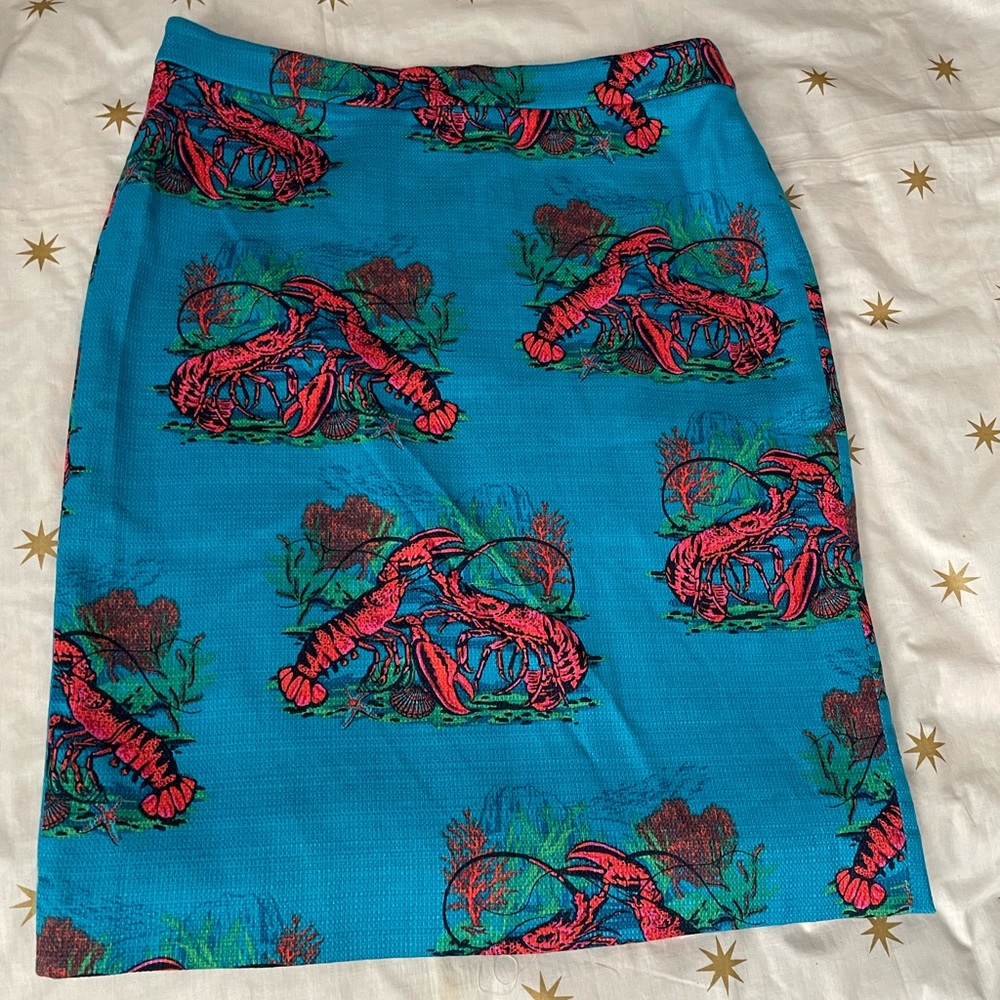 J. Crew Pencil Skirt in Lobster Print Grass Cloth Size 12